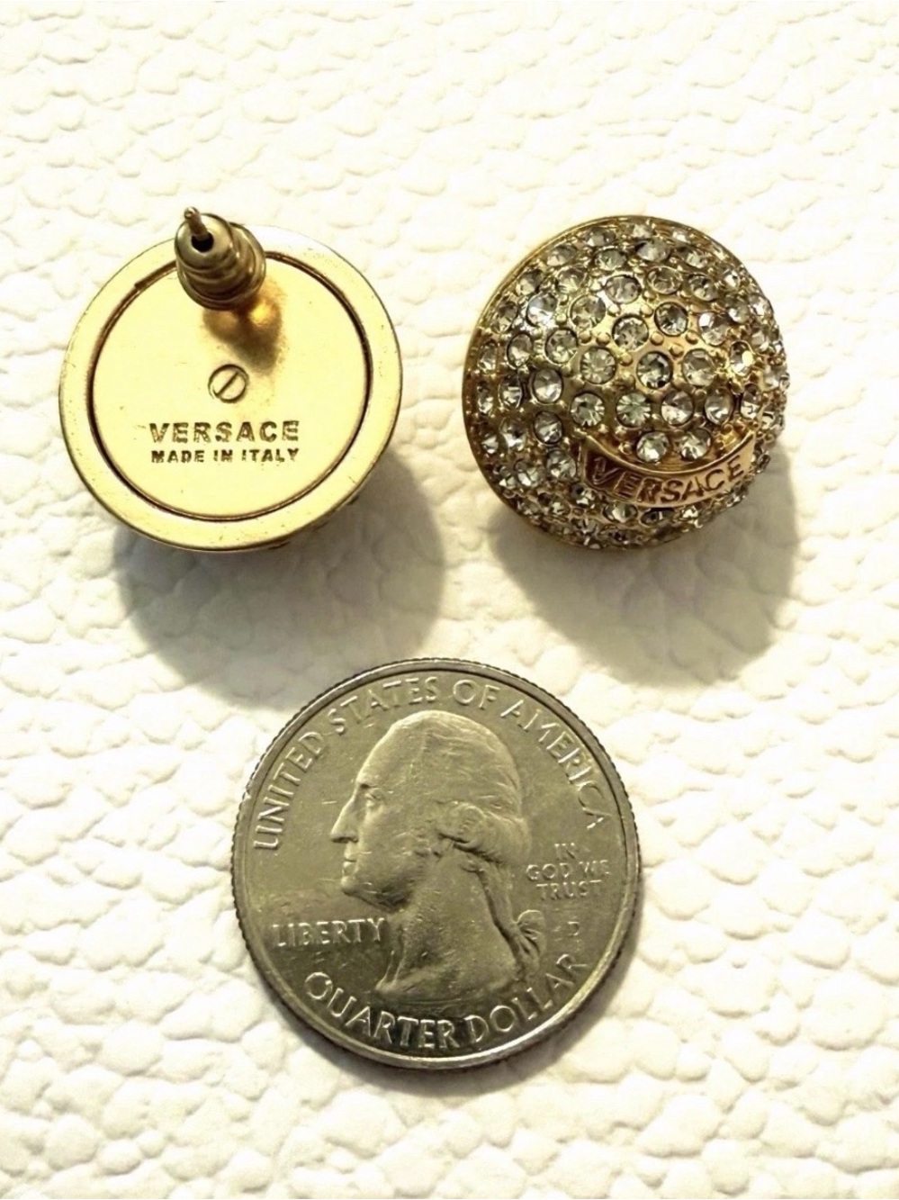 Versace Upcycled Gold Tone & Rhinestone Dome Earrings - Picture 4 of 4